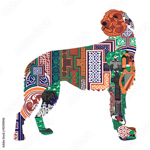 Irish wolfhound silhouette with Celtic patterns