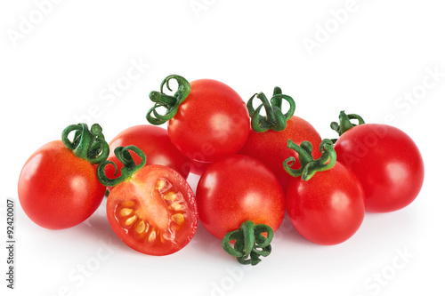Cherry tomatoes isolated on a white background.