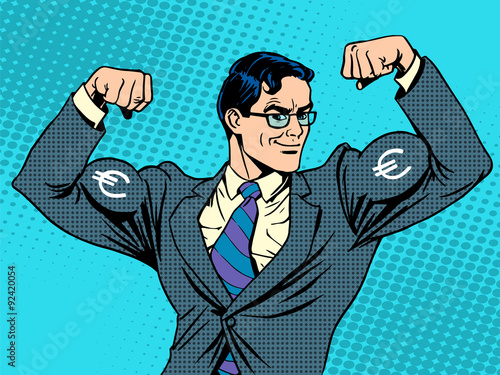 Businessman with muscles currency Euro