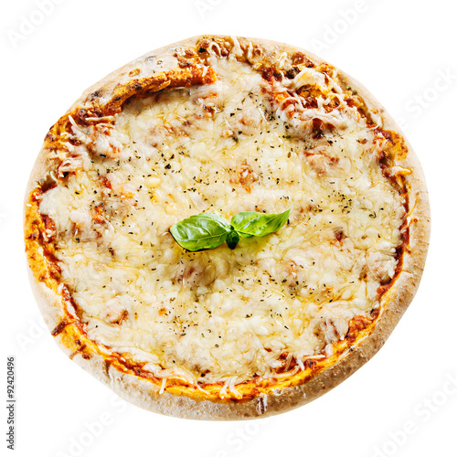 Melted cheese on a tasty Italian Margherita pizza photo