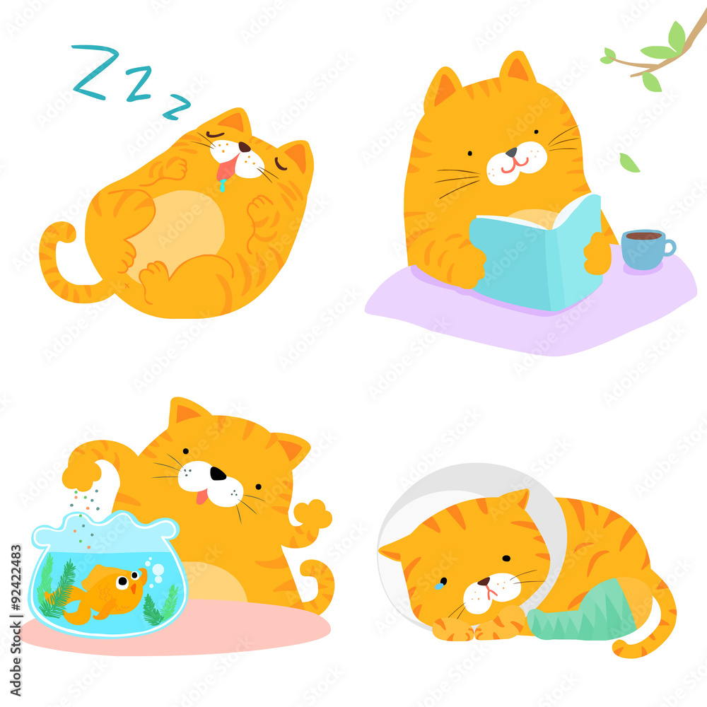 orange cat variety action pack vector illustration