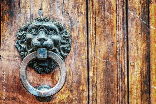 lion head door knocker in hdr