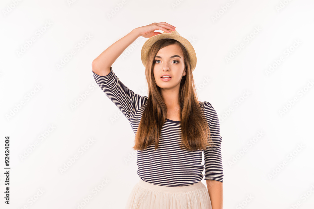 nice pretty girl holding hat nice pretty girl holding hat