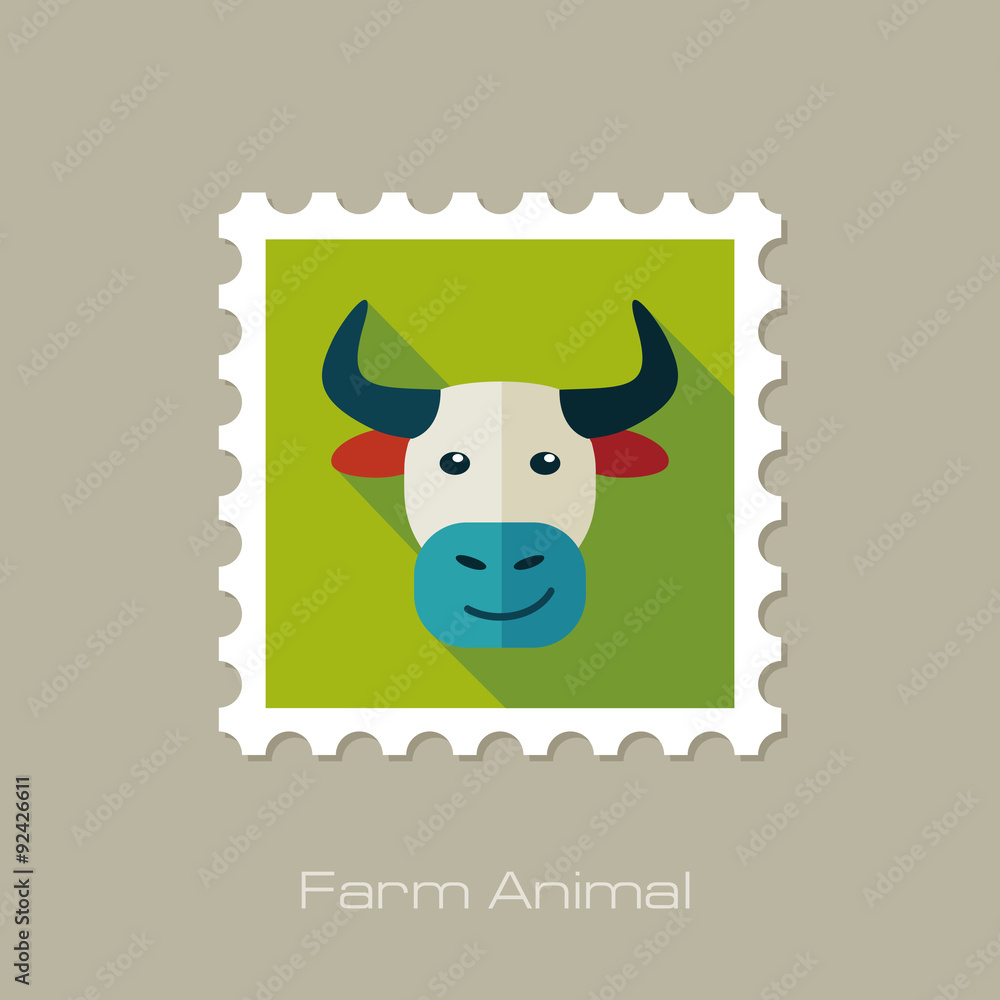 Bull flat stamp. Animal head vector illustration