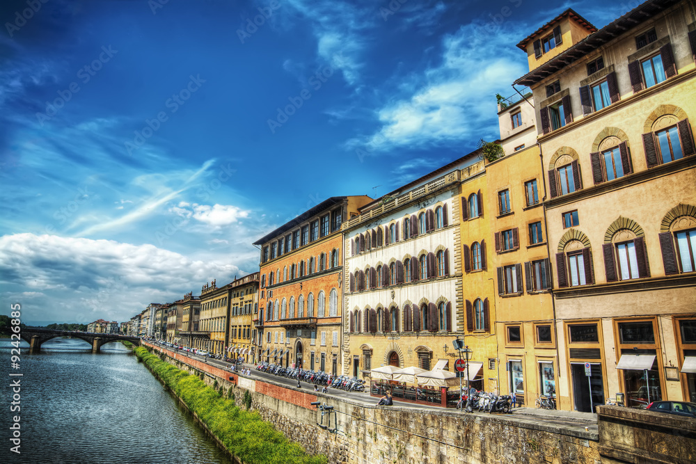 Arno bank seen from Ponte Vecchio in Florence Arno bank seen from Ponte Vecchio in Florence