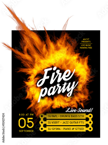 Fire party poster template. 