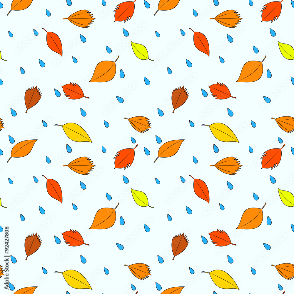 Autumn leaves and raindrops seamless pattern Autumn leaves and raindrops seamless pattern