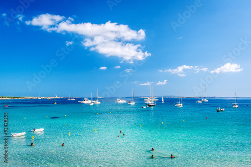Turquoise bay of Las Salinas. Ibiza, Balearic islands. Spain © Alex Tihonov