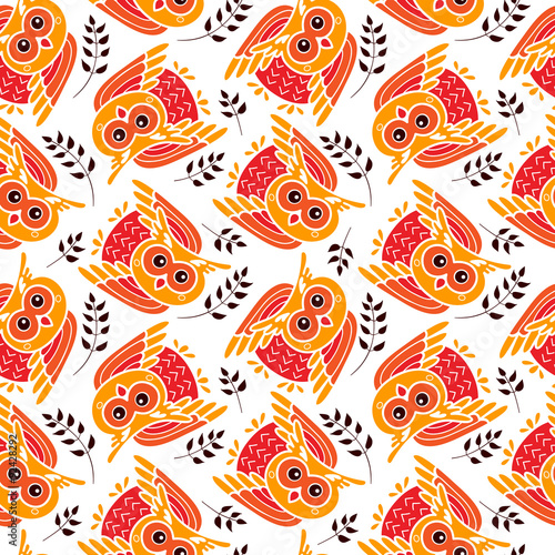 pattern from owl, red autumn pattern. Vector illustration