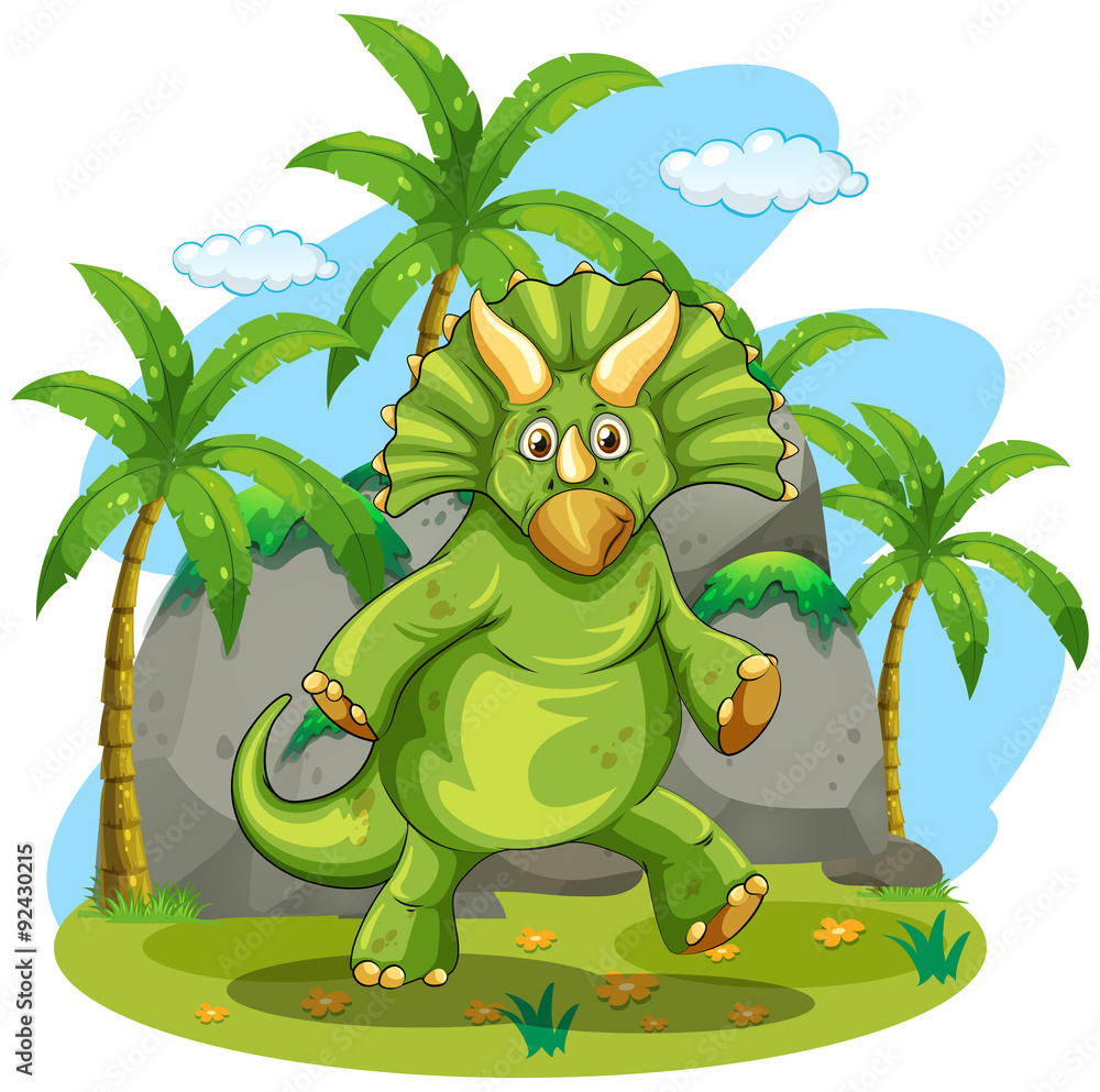 Naklejka premium Green dinosaur standing on two feet