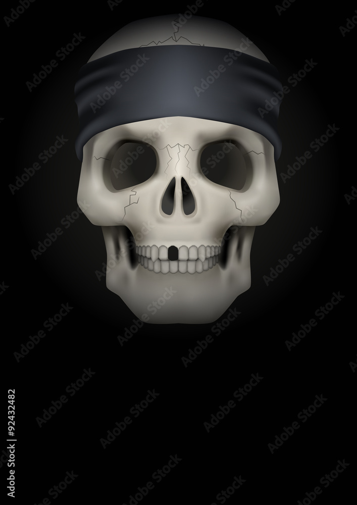 Dark Background of skull with bandana on head Dark Background of skull with bandana on head