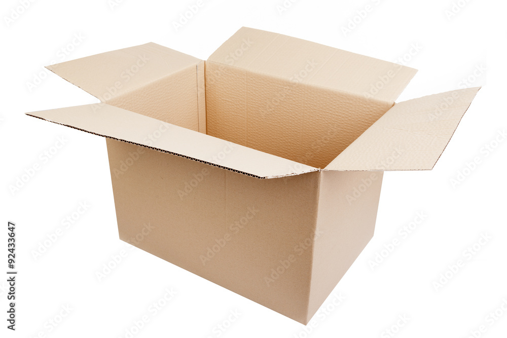 Opened cardboard box on white background Opened cardboard box on white background