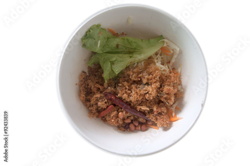Crispy catfish with green mango salad or "yum pla dook foo" Thai