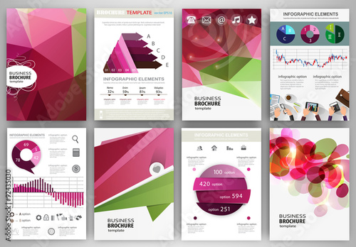 Red and green backgrounds, abstract concept infographics and ico