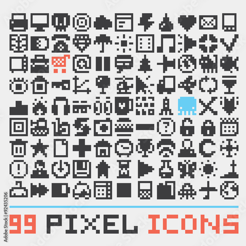Pixel art web icons vector set 