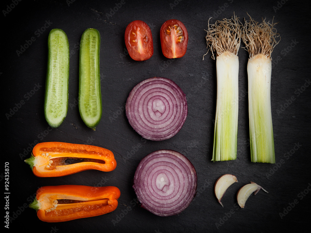 Healthy Organic Vegetables on a black Background - obrazy, fototapety, plakaty 