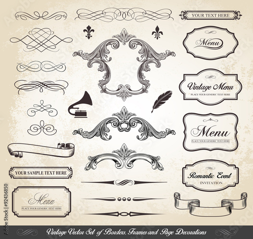 Vintage Vector Set of Borders Frames and Page Decorations