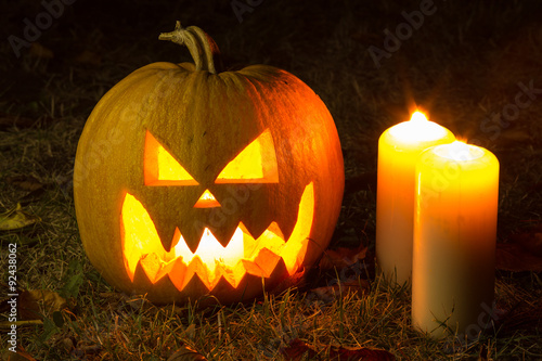 Halloween pumpkins with candles 