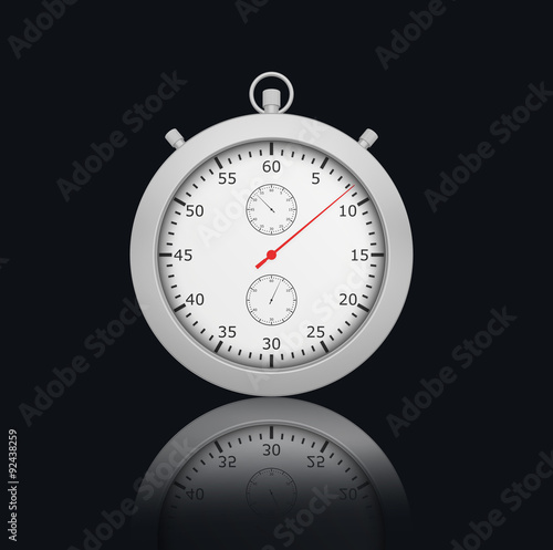 Chrome Stopwatch on black background with reflection