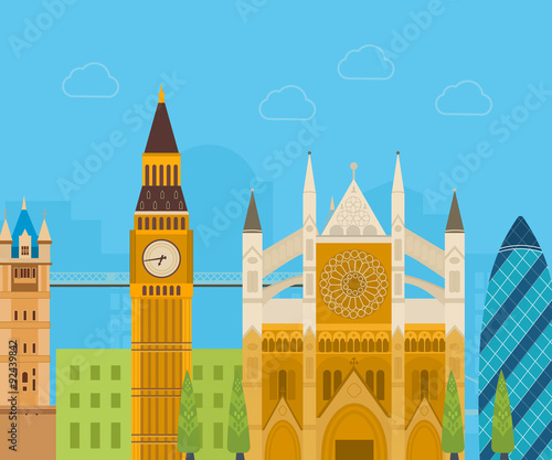 London, United Kingdom flat icons design travel concept. London