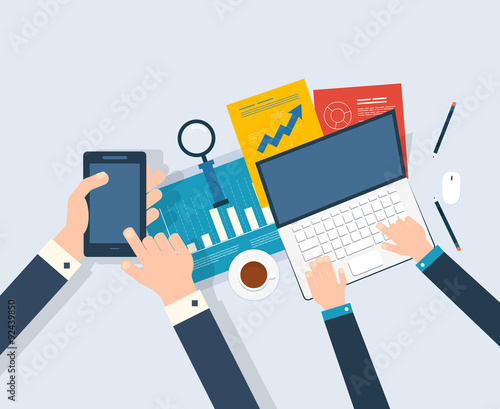 Vector illustration concept of analyzing project, financial
