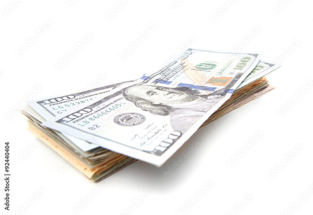 Pile of dollar notes. All on white background Pile of dollar notes. All on white background
