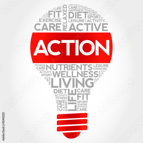 Action bulb word cloud, health concept