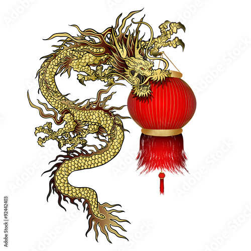 Vector illustration Traditional Chinese dragon with Chinese lanterns in the paw. Isolated object can be used with any image or separately.