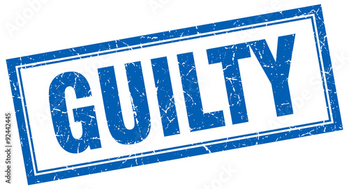 guilty blue square grunge stamp on white