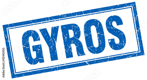 gyros blue square grunge stamp on white