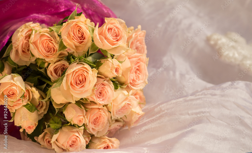 Beautiful wedding bouquet of beige roses Beautiful wedding bouquet of beige roses