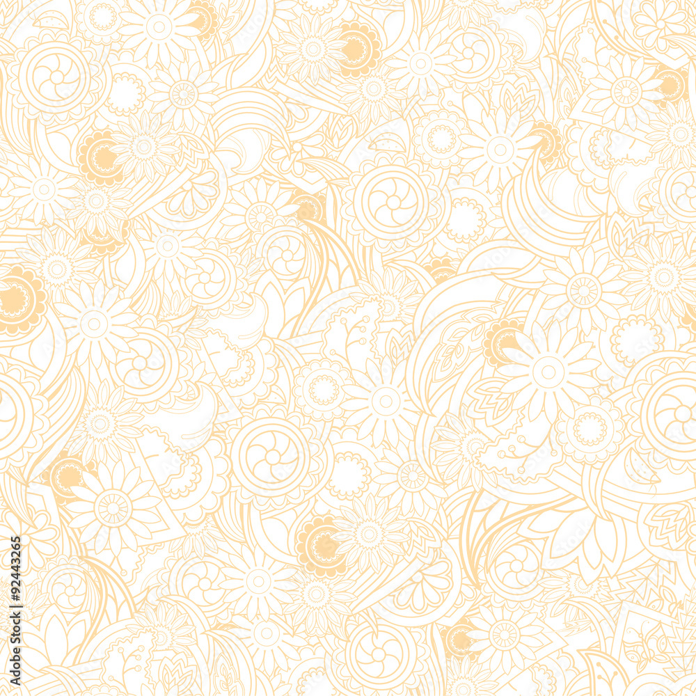 Fototapeta Floral yellow background. Seamless texture with flowers and gree