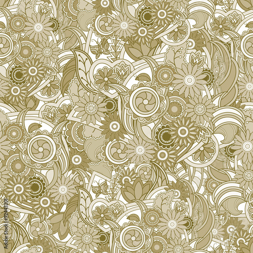 Wallpaper Mural Floral yellow background. Seamless texture with flowers and gree Torontodigital.ca