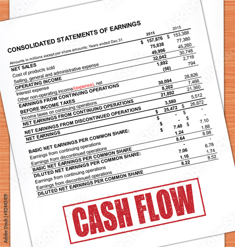 Cash Flow Rubber Stamp Text On White Paper And Oak Table