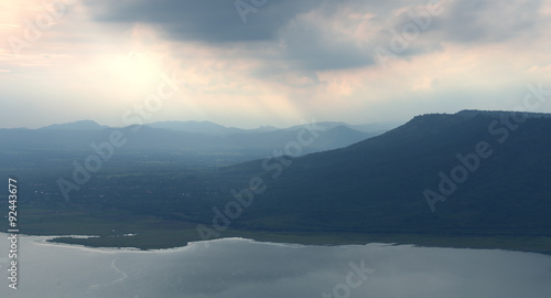 mountain with sunlight at Lam Takong reservoir dam, Nakhon Ratchasima, Thailand