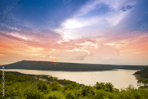 Lam Takong reservoir dam at sunset