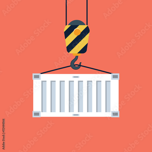 Vector container and crane hook icon