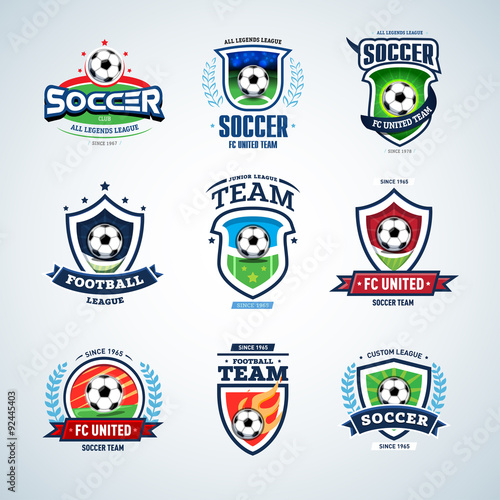 Soccer logo templates mega set. Football logo. Set of soccer football crests and logo template emblem designs, logotypes design concepts of football icons. Collection of Soccer Themed T shirt Graphics