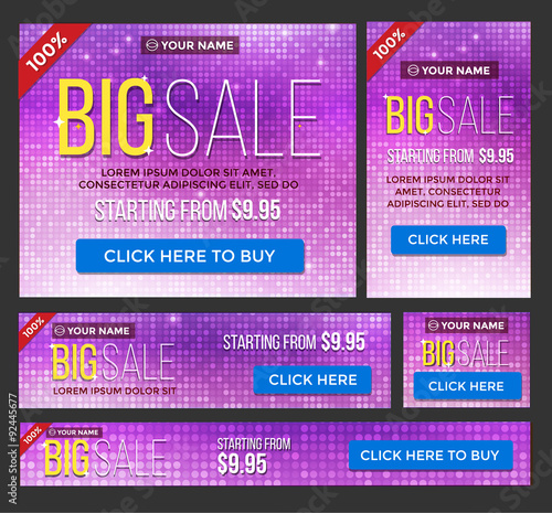 Big, half price and one day sale banners. Vector.