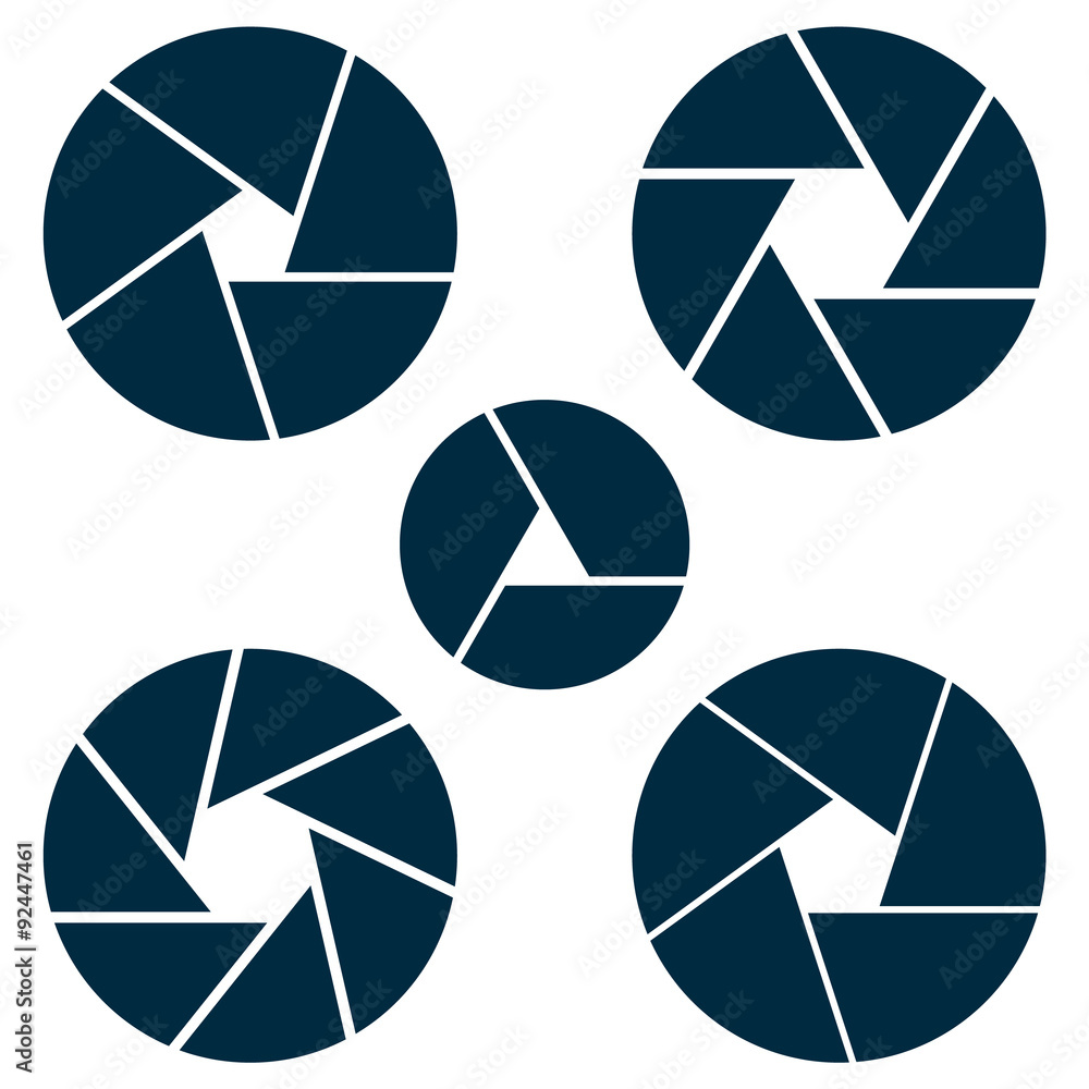 Naklejka premium Set diafragma, aperture in vector. Isolate lens part on white ba