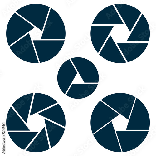 Set diafragma, aperture in vector. Isolate lens part on white ba