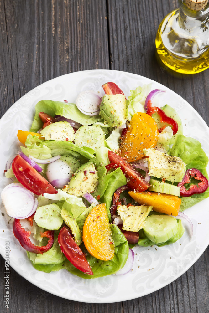 Fresh Salad Meal with Tomatoes,Lettuce,Peppers, Onion and Avocad Fresh Salad Meal with Tomatoes,Lettuce,Peppers, Onion and Avocad