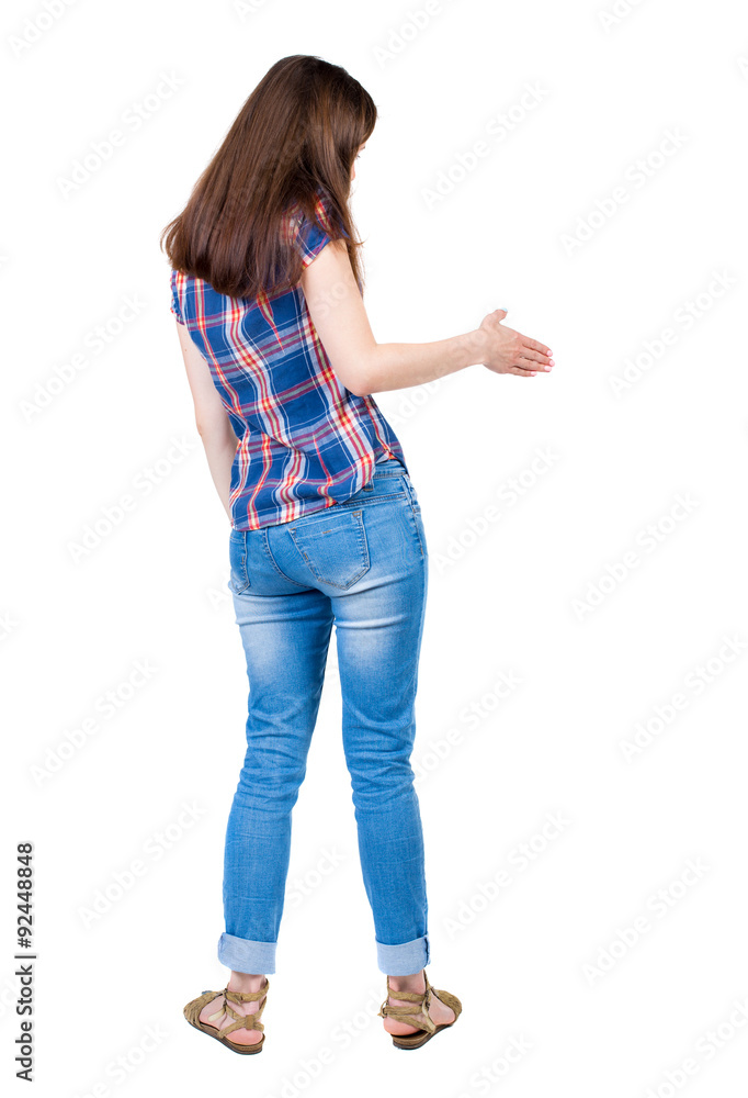 back view of woman shake hands back view of woman shake hands