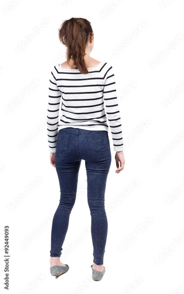 back view of standing young beautiful woman. back view of standing young beautiful woman.