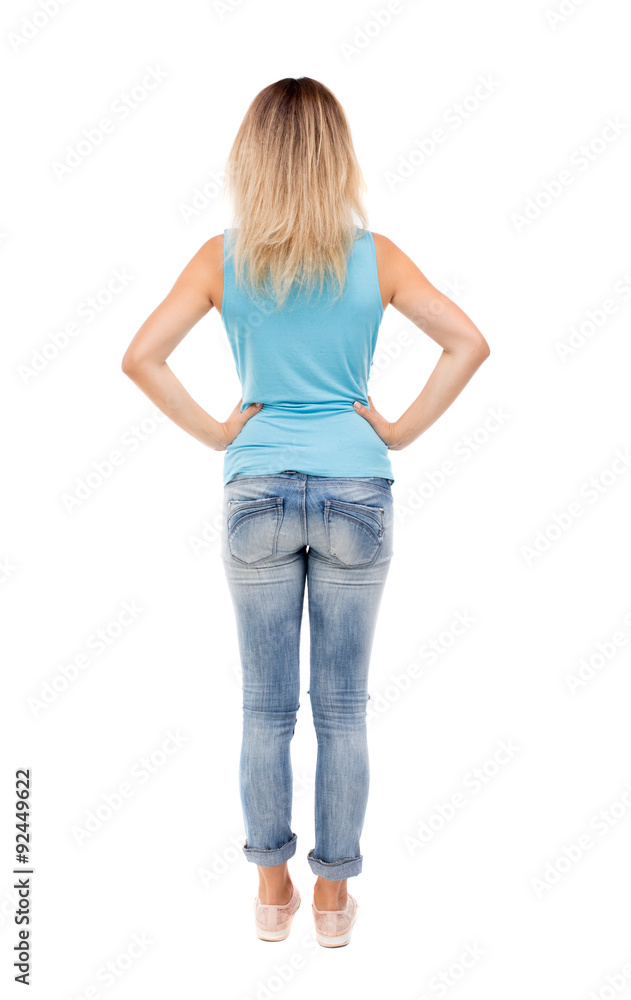 back view of standing young beautiful woman. back view of standing young beautiful woman.
