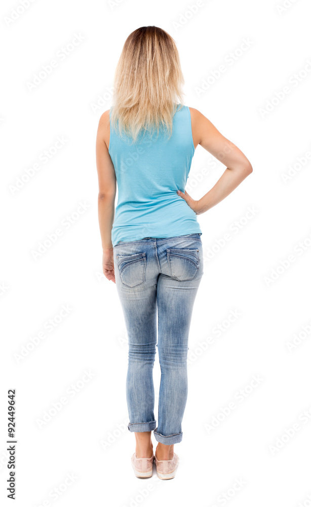 back view of standing young beautiful woman. back view of standing young beautiful woman.