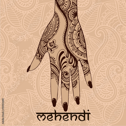 Illustration with mehendi drawing on woman`s hand
