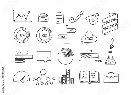 Hand drawn infographic design elements set. Doodle icons for