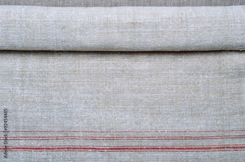 Close-up of the hemp homespun cloth with red stripe