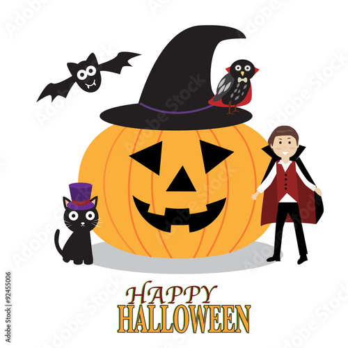 Happy Halloween background with scary pumpkins,spooky owl,devil